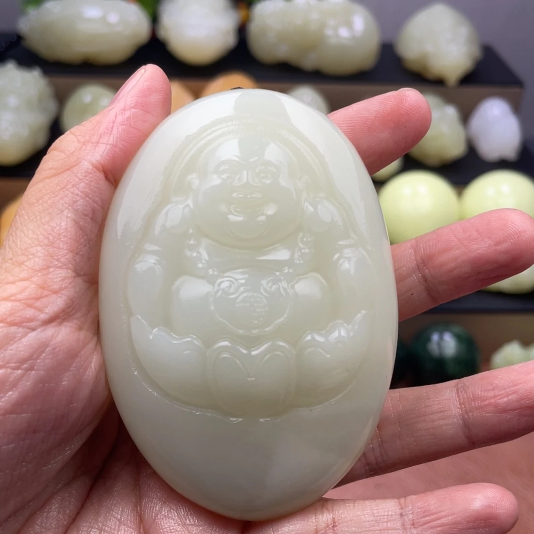 石材森*天然古青石手把件