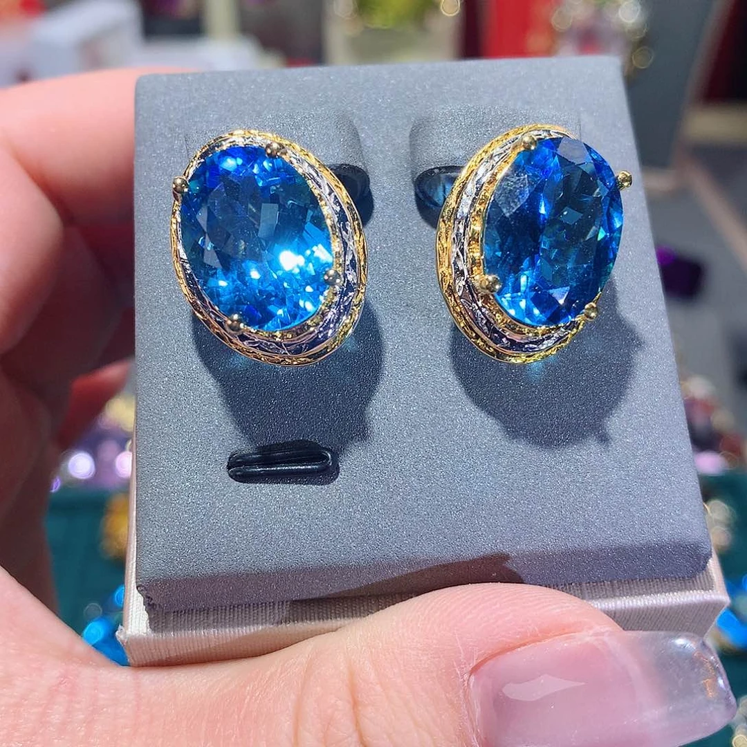 托帕石耳饰银S925镶嵌S***h耳饰