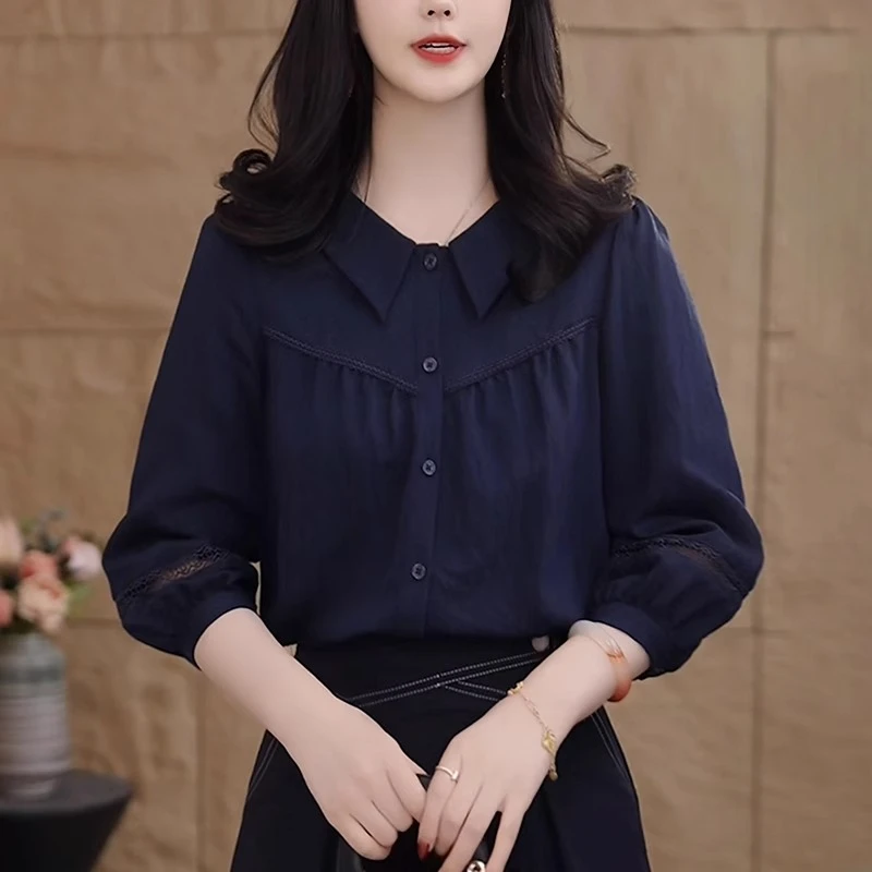 长袖衬衫女士2025夏季新款高级感洋气减龄宽松休闲显瘦娃娃领上衣