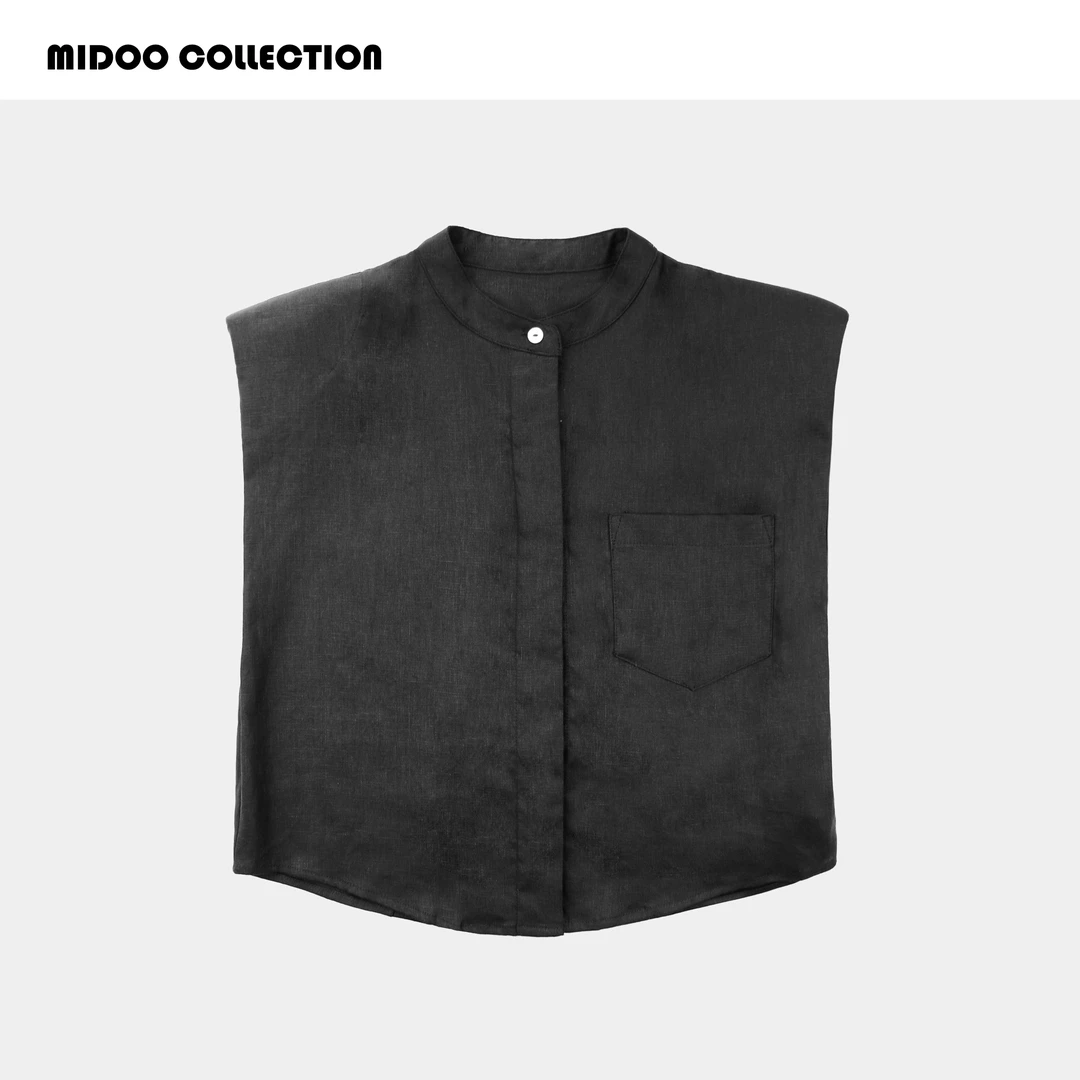 MIDOO 垫肩短款亚麻上衣