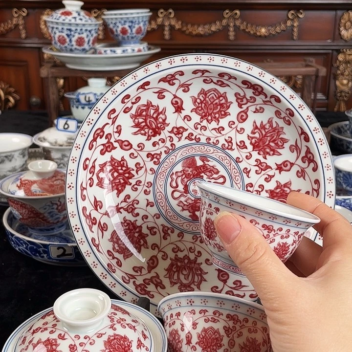 缠枝莲釉里红新品五件套