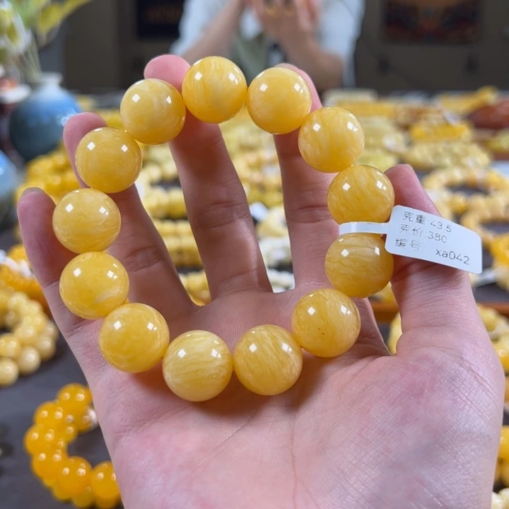 手串琥珀未镶嵌18mm焦皮同料精工圆珠奶橘xa042