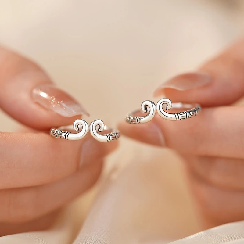 足银戒指 足银999紧箍咒祥云戒指简约复古个性新中式国风情侣对戒