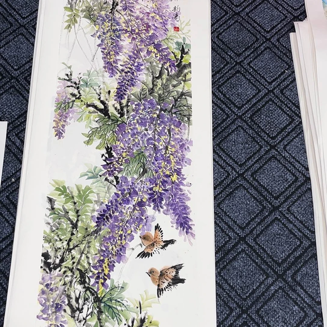 阳***哥国画龚韵涛老师三尺对开花鸟奇