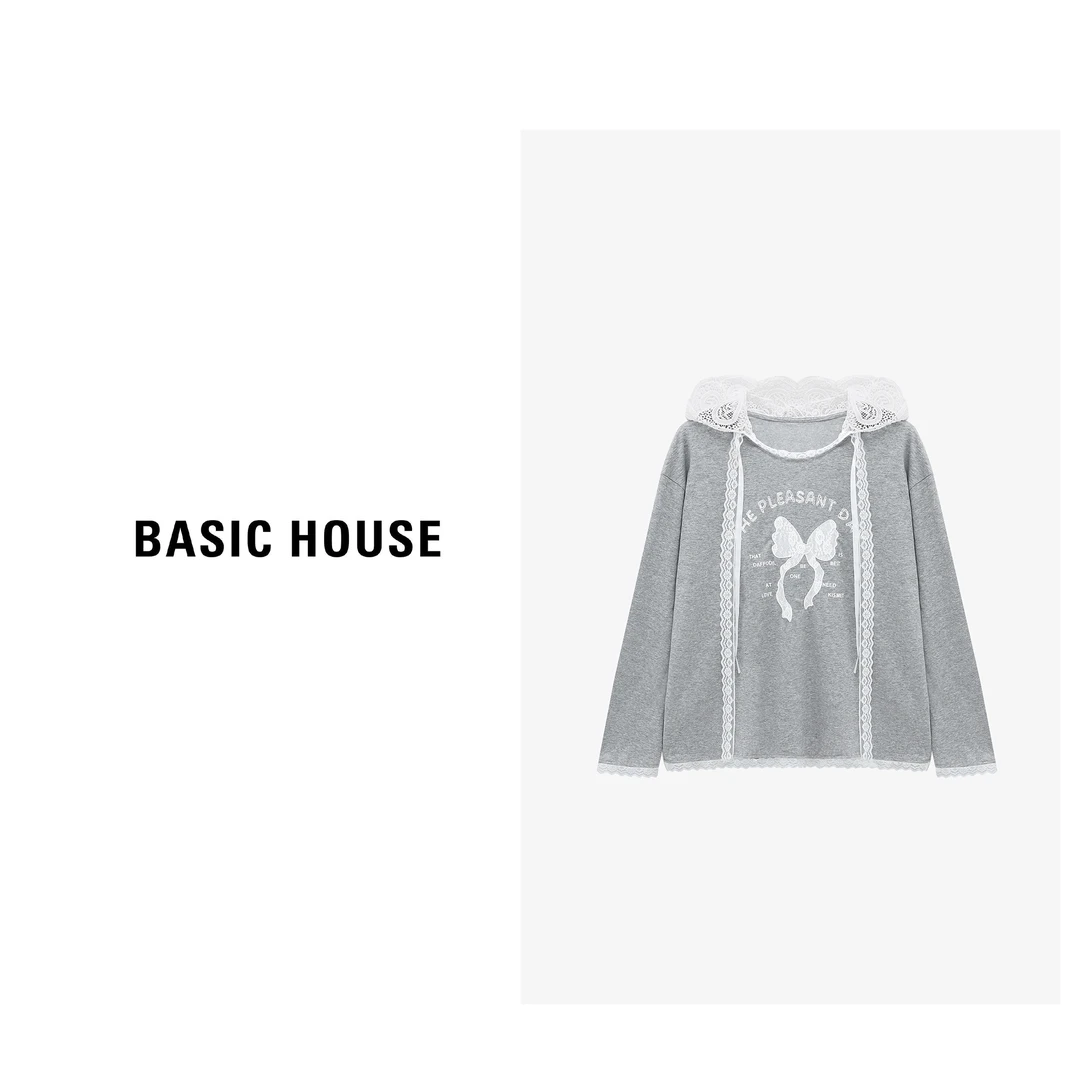 Basic House/百家好新款女装长袖休闲宽松显瘦T恤-B0625B5HTP2