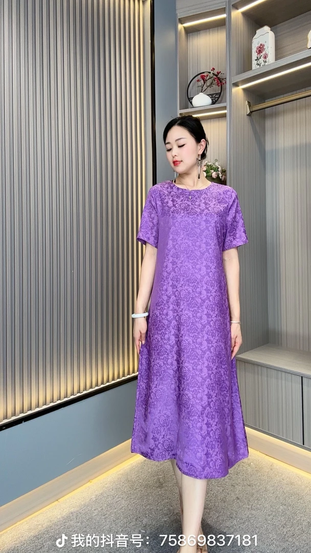 姹紫YJ2057 夏季定制中长款气质遮肉减龄碎花连衣裙