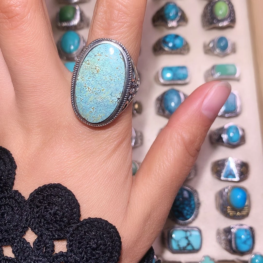 绿松石银S925镶嵌戒指