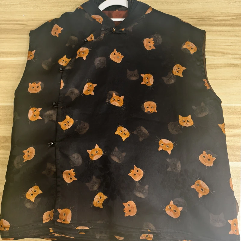 桑南晚真丝香云纱小贝壳上衣马甲背心满分桑蚕丝金葫芦上衣