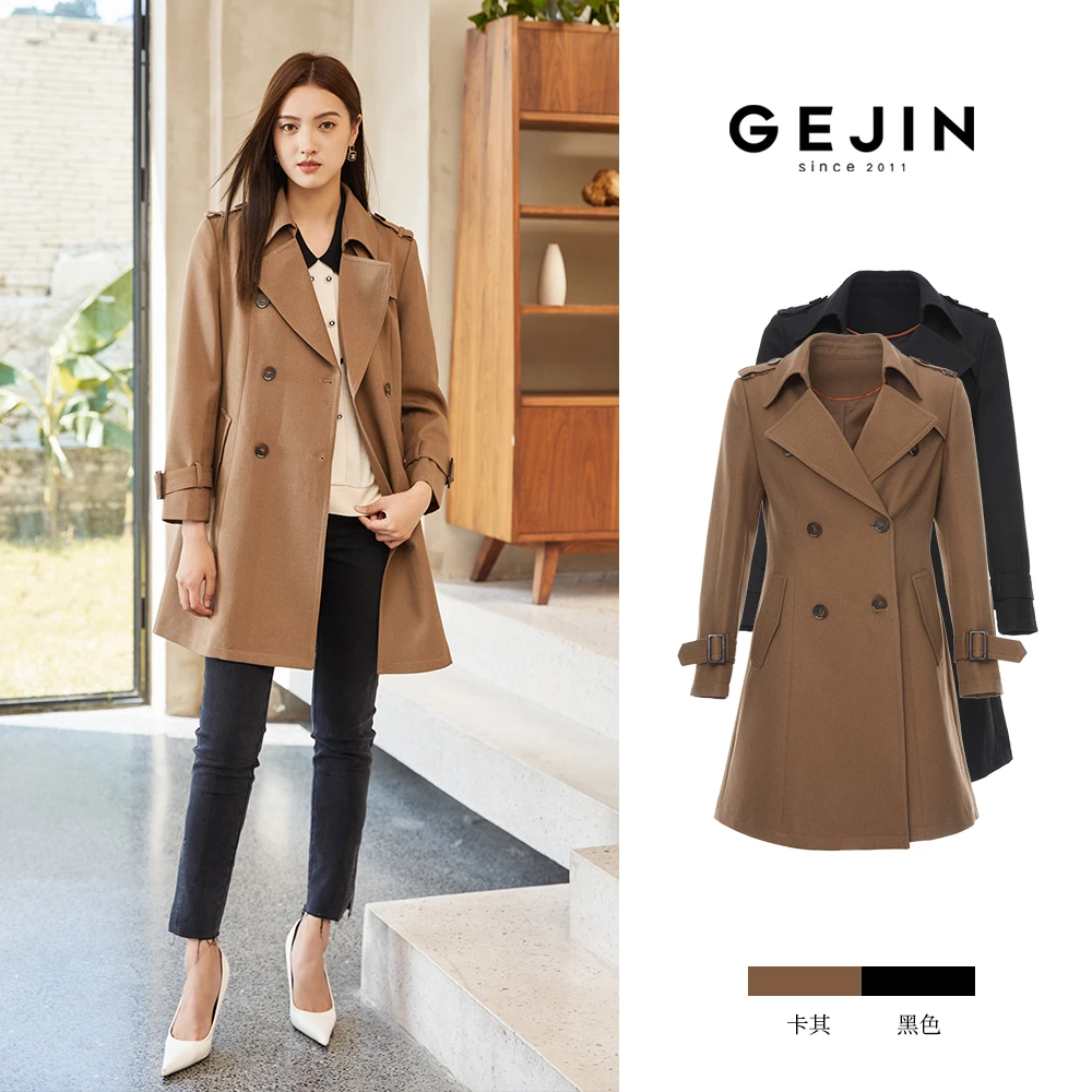 GEJIN/歌锦秋季新款英伦风时尚复古休闲百搭风衣外套9332380794a