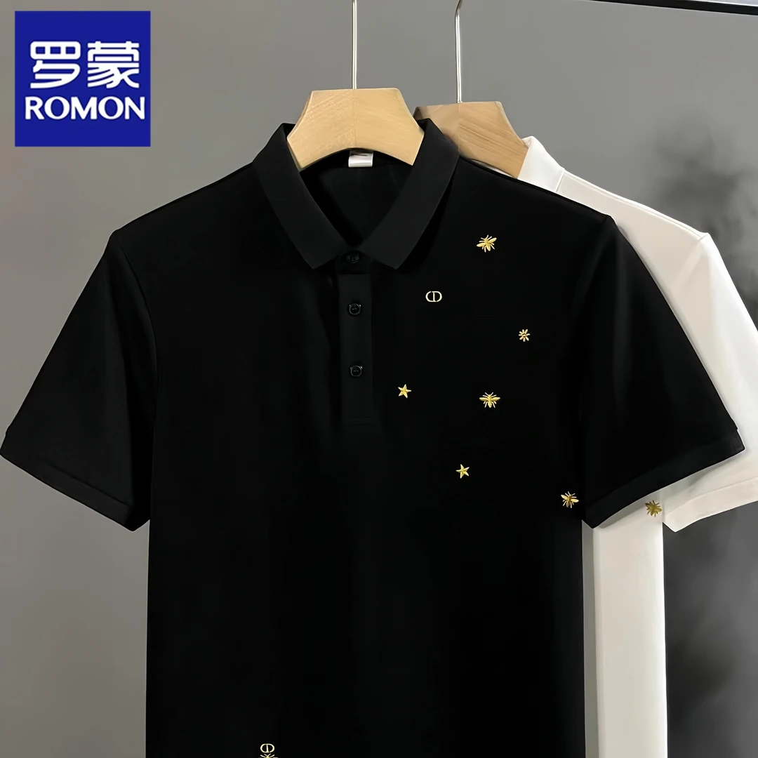 Romon/罗蒙薄款男士短袖Polo衫夏季精致韩风轻奢修身翻领半袖T恤