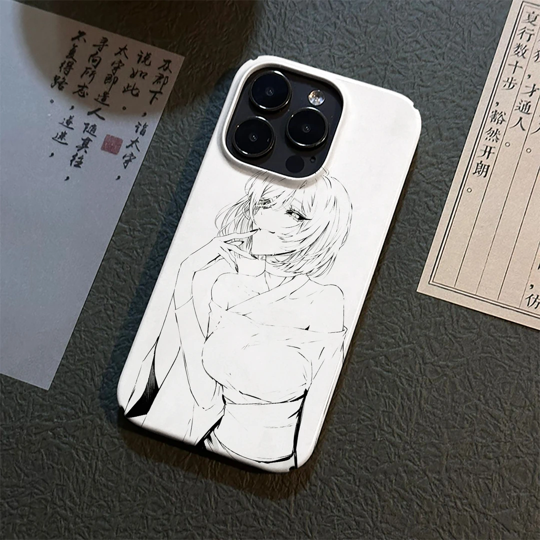 素描少女适用苹果17promax手机壳iPhone16/15/14硬卡通13个性12硬