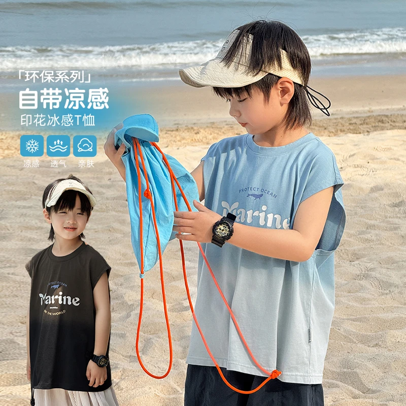 祯品轩童装男童背心夏薄款儿童外穿纯棉无袖T恤大童坎肩男孩上衣