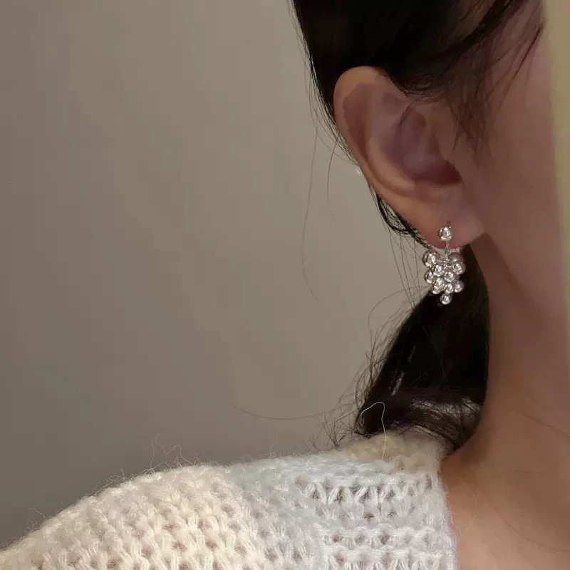 925银耳饰 银球葡萄纯银耳环女耳钉高级轻奢ins风时髦通勤百搭