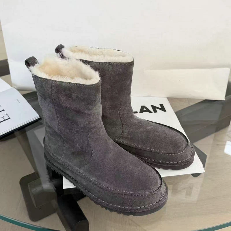 诗歌兰女2025冬新款真皮厚底雪地靴休闲复古保暖棉靴8122-03