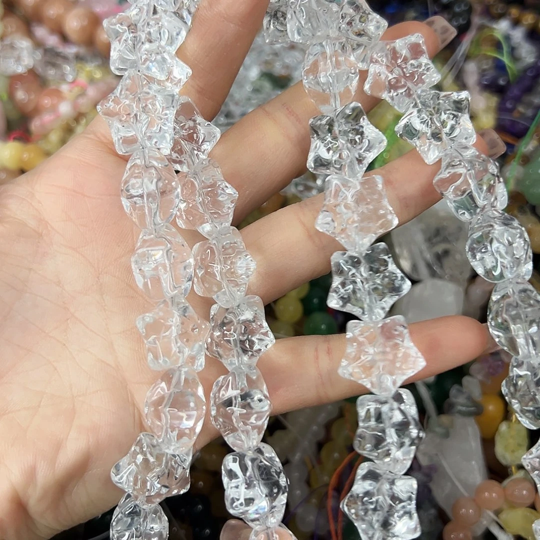 玛瑙/玉髓未镶嵌珠宝半成品，压电白水五角星大长条