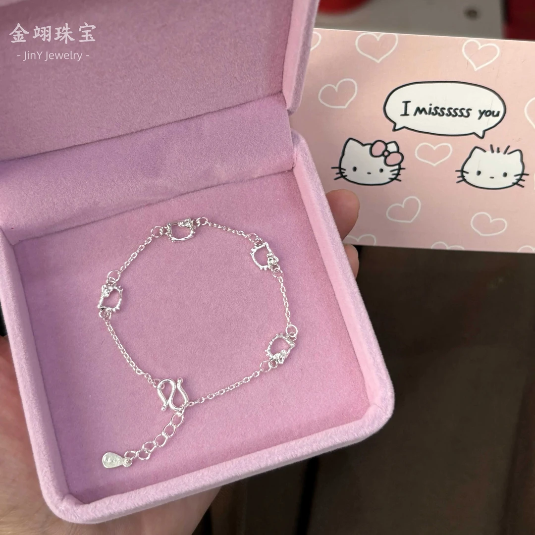 足银手链 足银990Kitty纯银手链kt猫手链ins可爱少女甜美首饰礼物