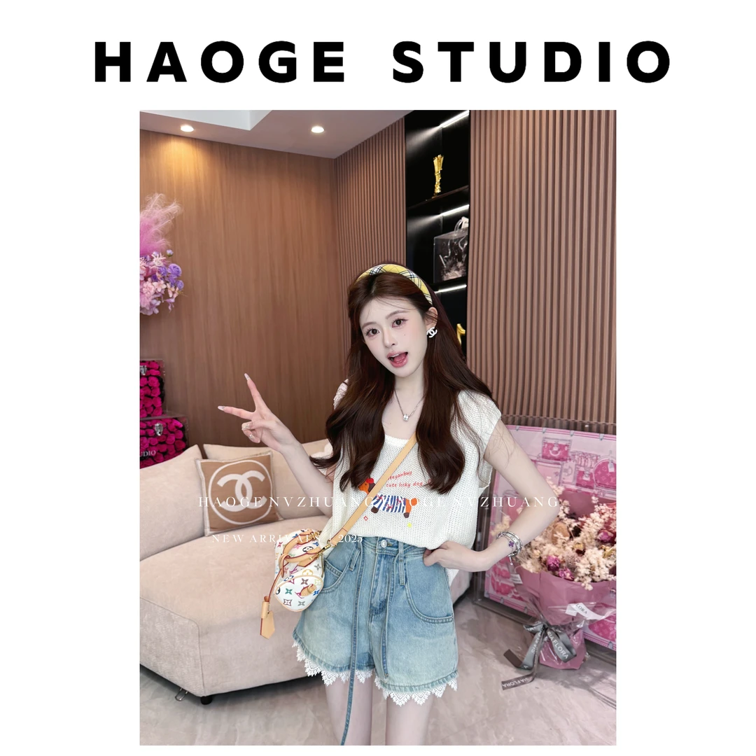 浩哥严选●牛仔裤预C5NZK3246A洋气网红蕾丝短款百搭休闲时尚设计