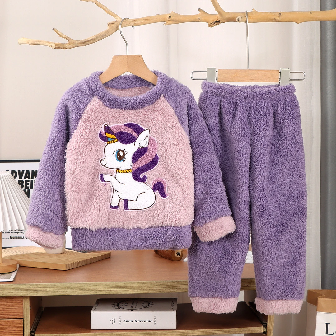 儿童秋冬珊瑚绒睡衣套装男童加厚宝宝加绒法兰绒保暖家居服两件套