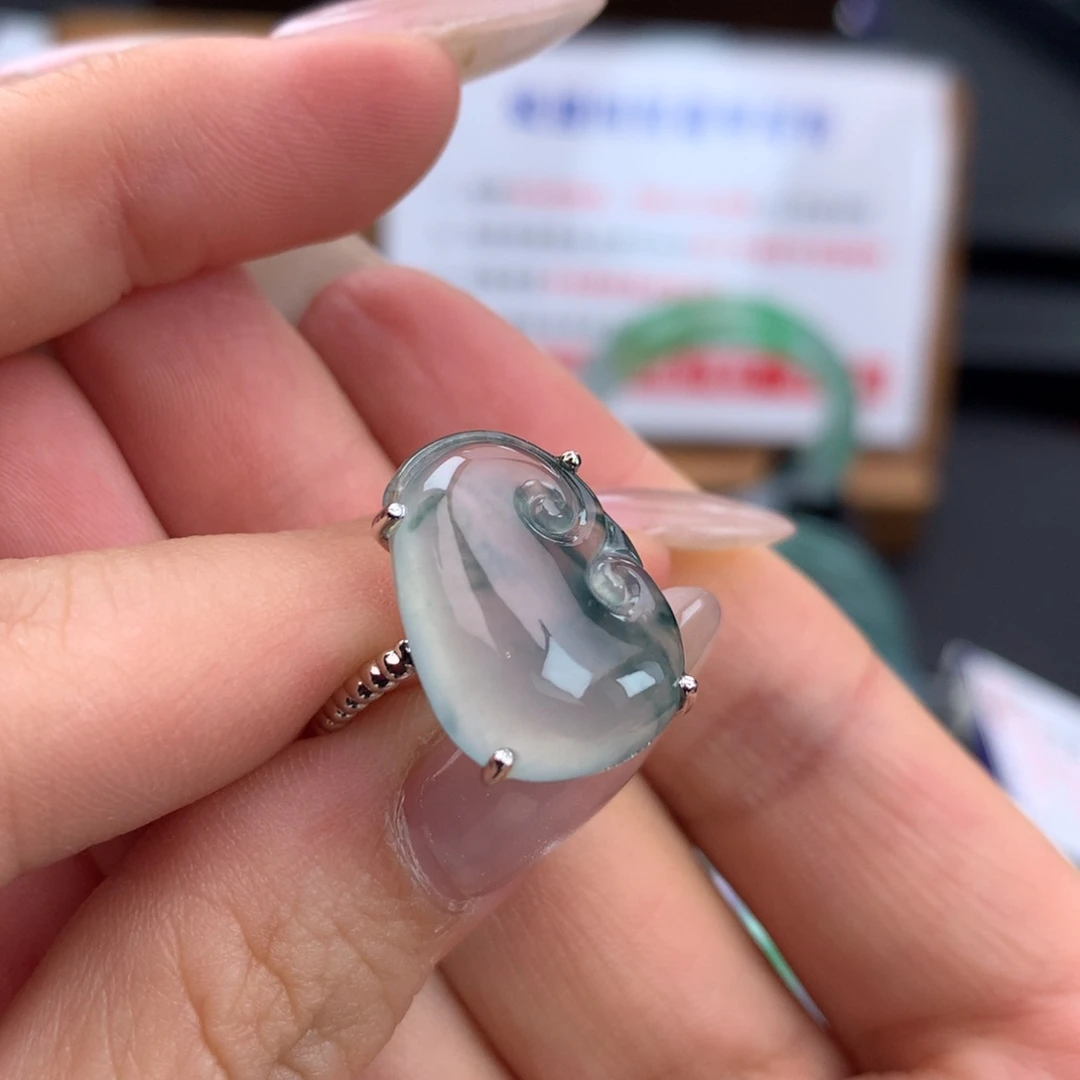 颈饰未镶嵌翡翠019冰飘蓝花如意戒指