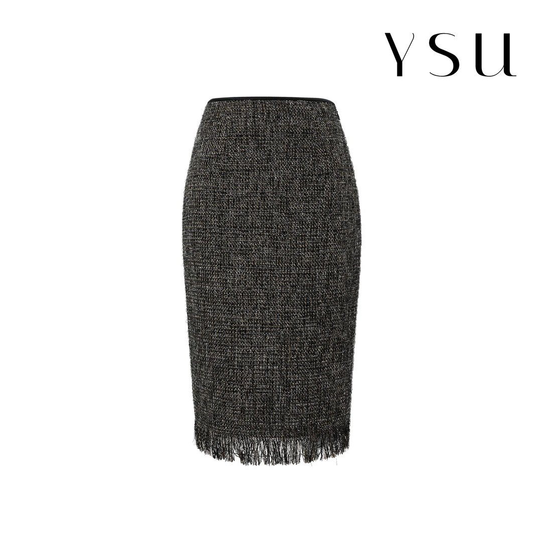 【余书】‘’雅度随行”粗花呢流苏小香风高腰半身裙Y304268