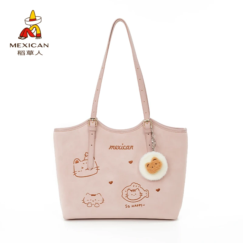 Mexican/稻草人24秋冬新款可爱百搭通勤大容量包卡通猫单肩包