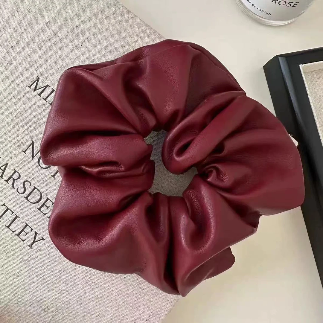 法式复古皮质大肠发圈韩系简约高级感低马尾丸子头发圈秋冬款发饰