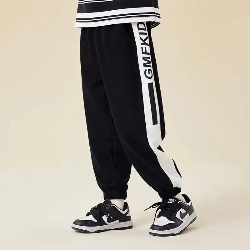 【编号R498】GK4107-01-儿童侧边拼色休闲裤 黑色-GMF