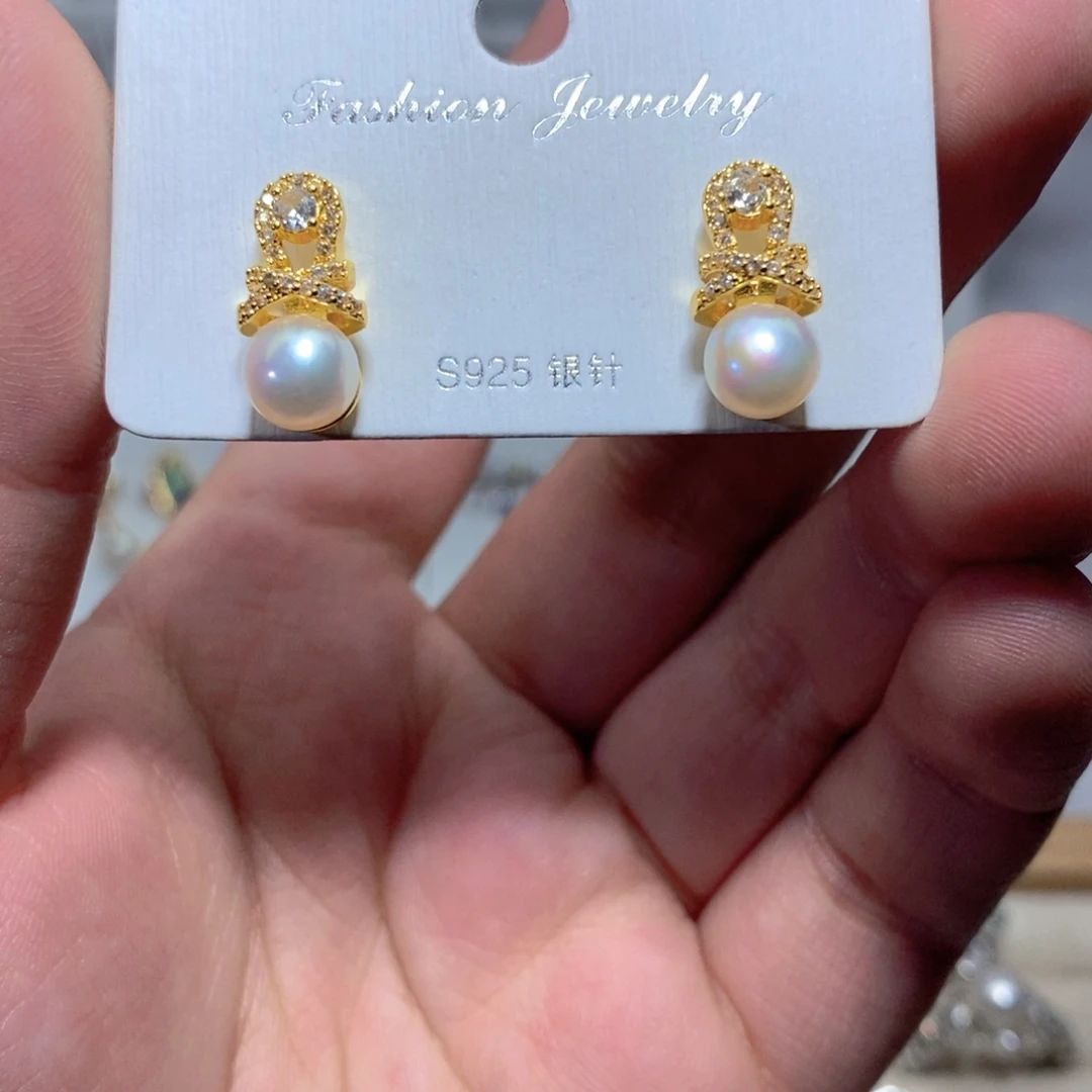 耳饰银S925镶嵌淡水珍珠