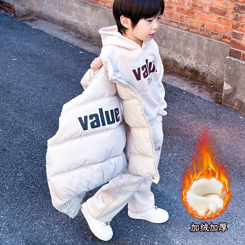 男童秋冬装套装保暖新款痞帅儿童加绒加厚冬装宝宝韩版马甲三件套