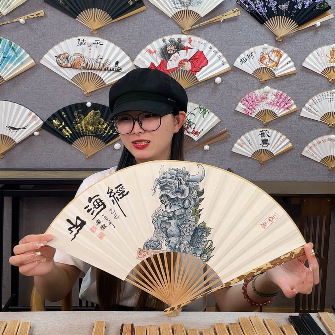 国画95寸梅妃-纯手绘-文玩扇骨（默认粘好）
