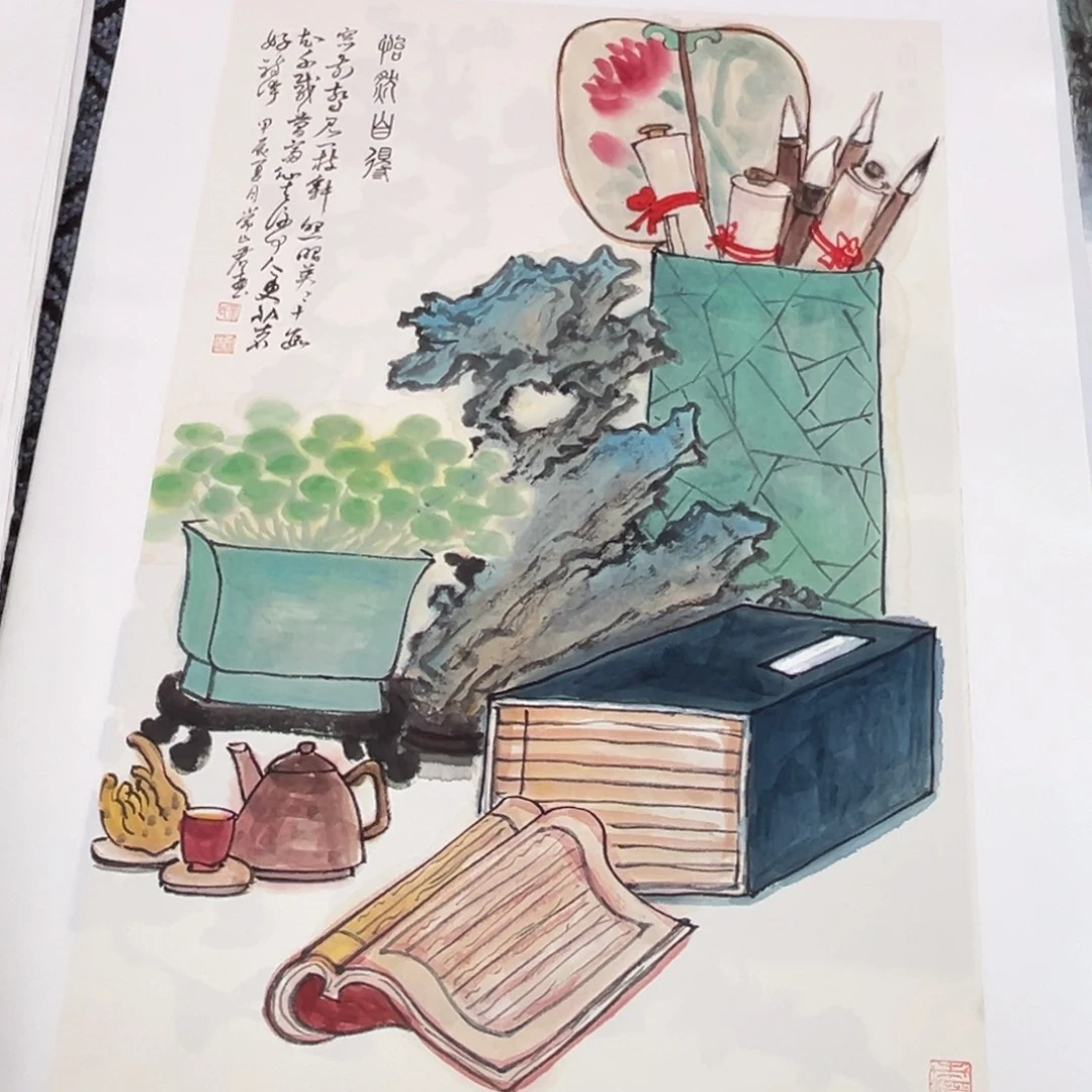 国画四尺三开花鸟