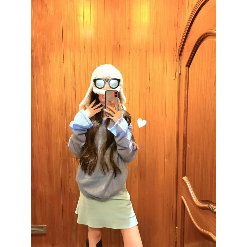 慵懒风高级感百搭休闲一字肩长袖薄款T恤高腰宽松显瘦半身裙套装