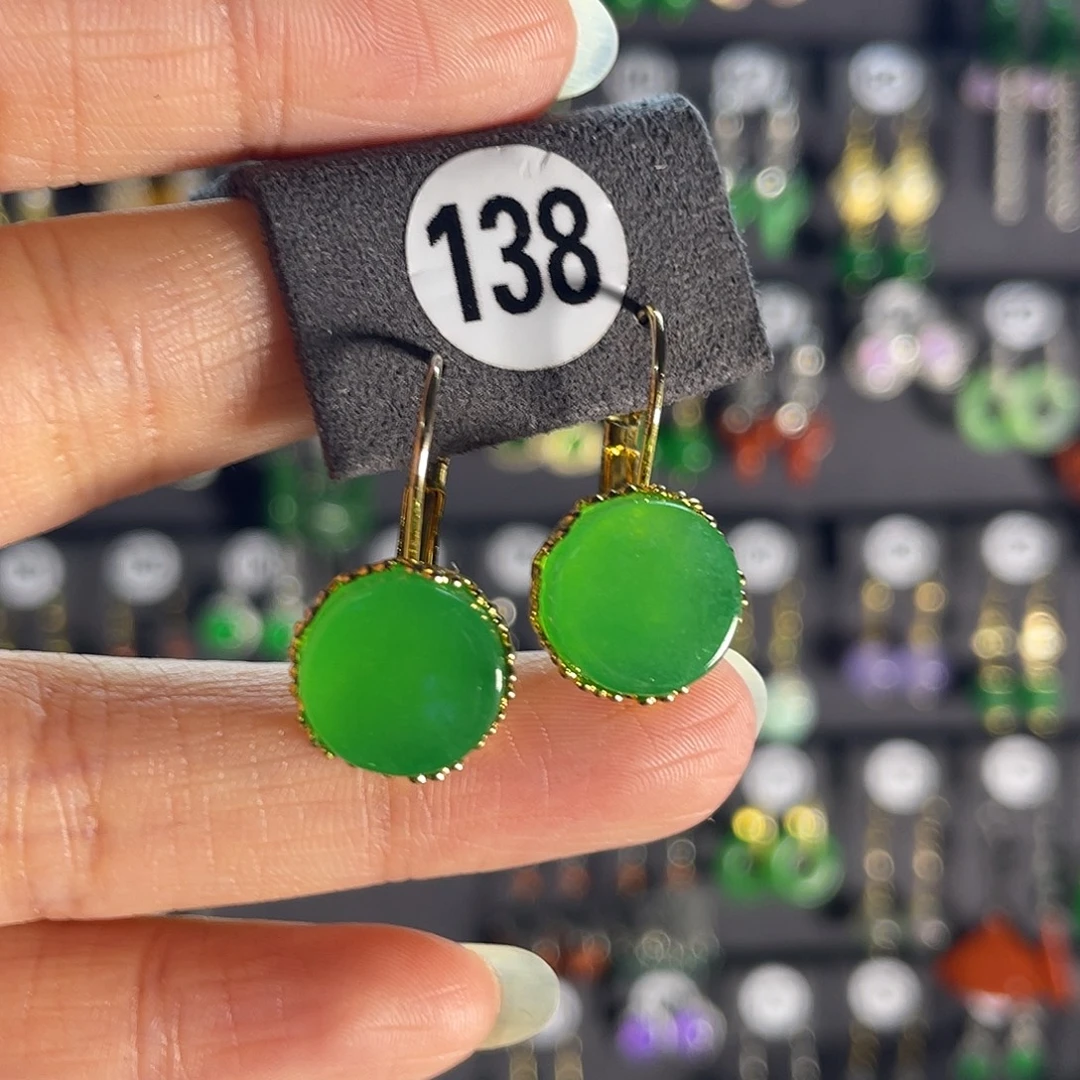 翡翠银S925镀金镶嵌耳饰138