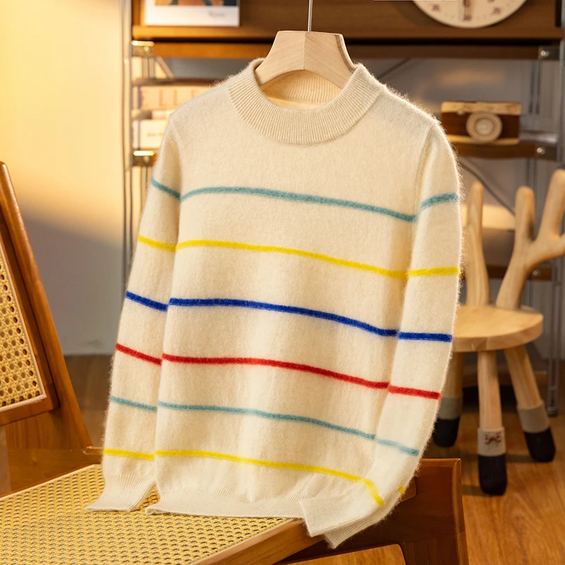 新款潮流半高领条纹针织衫男女童羊毛针织衫MY2503