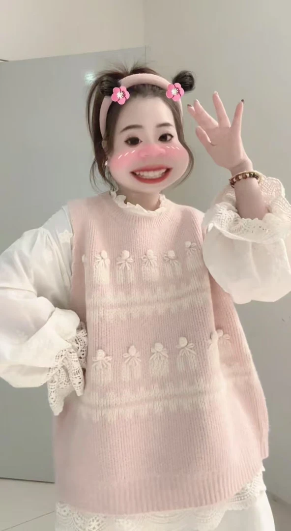 【毛线球马甲】丽丽推荐 加厚针织面料立体刺绣毛球百搭韩系马甲