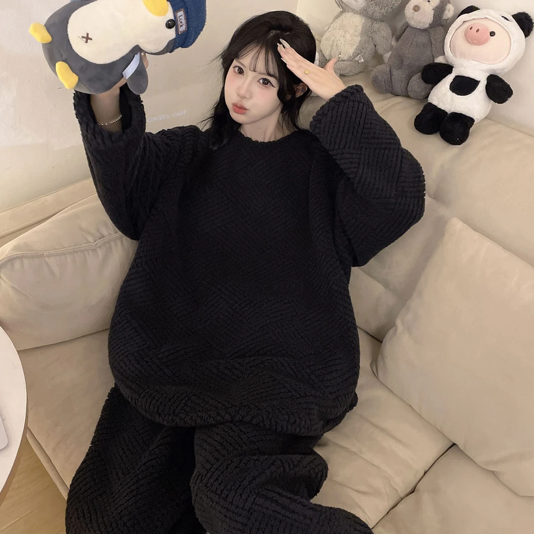 珊瑚绒睡衣女款秋冬季加绒加厚2025新款休闲可爱法兰绒家居服套装