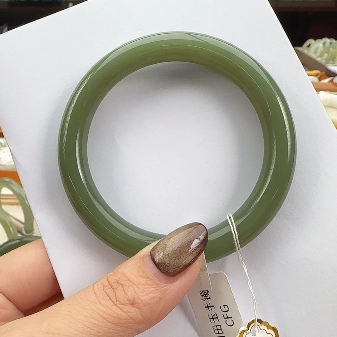 和田玉未镶嵌手镯湖水绿  胖圆 58-59