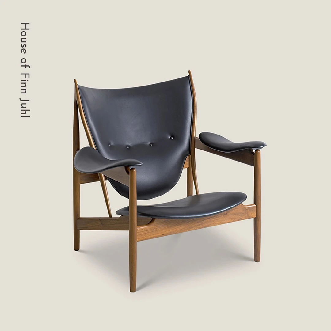 北欧实木周杰伦同款酋长椅简约真皮单人沙发椅侘寂风设计师休闲椅