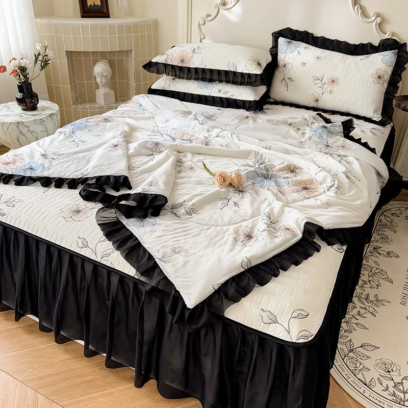 乳胶凉席夏被四件套冰丝席夏季床裙三件套可水洗空调花边软席子