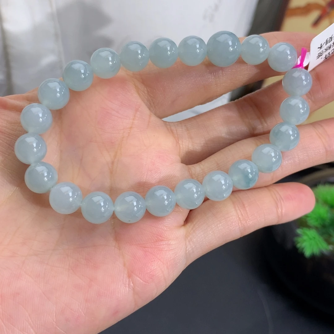 翡翠未镶嵌手串卡8-9.6胶润蓝手串