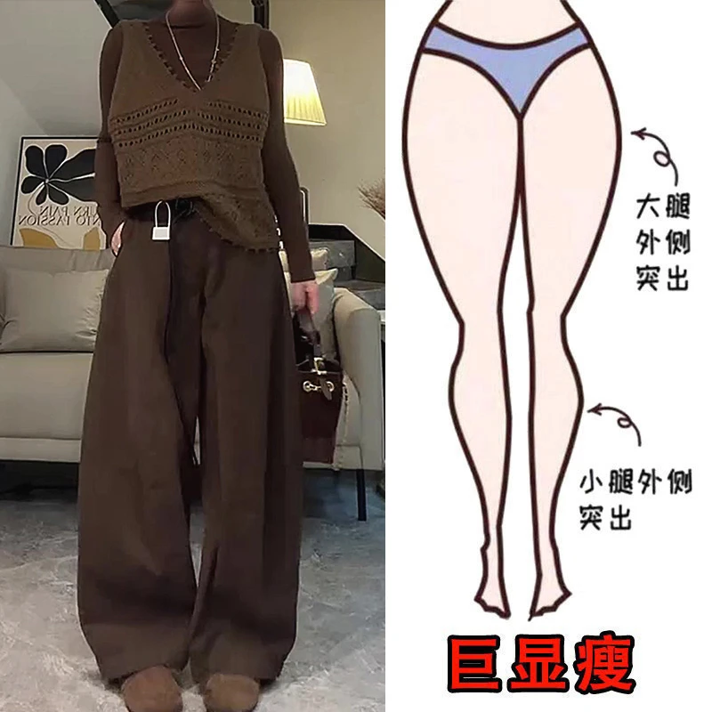 2025秋冬新款大码女装宽松阔腿休闲工装裤梨形身材显瘦弯刀拖地裤