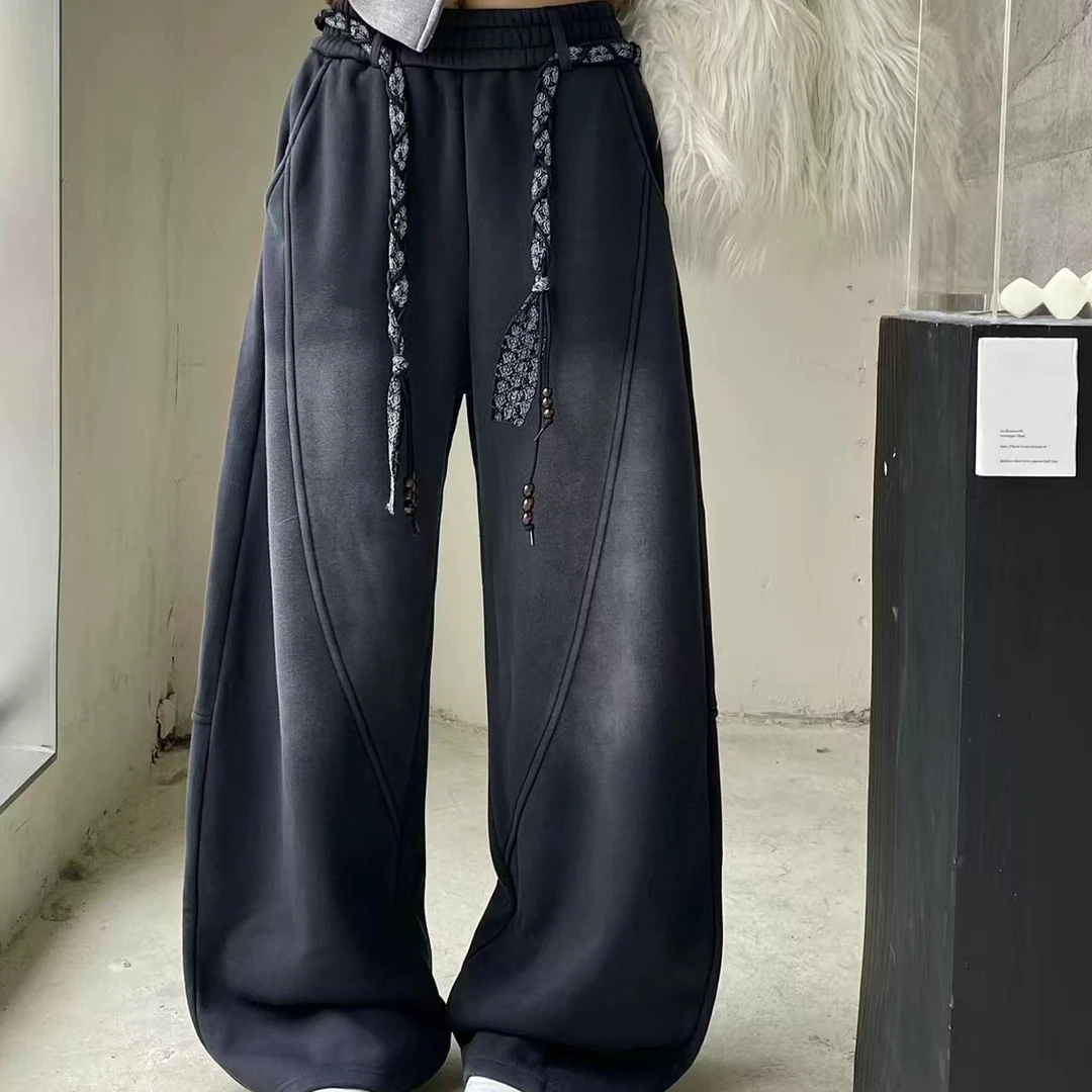 欧货扎染阔腿加绒卫裤时尚洋气