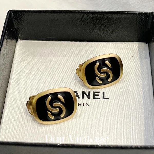 大吉中古/CHANEL香奈儿黑金方形耳夹