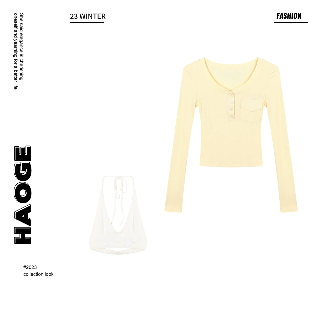 洋洋●C4SY1323A时尚百搭短款长袖针织衫上衣莫奈花园风