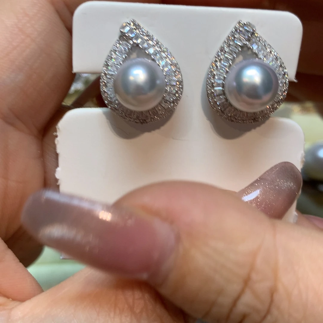 海水珍珠耳饰银S925镶嵌