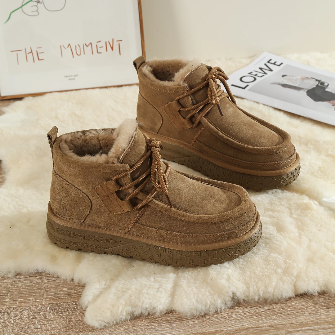 KS8828  全羊毛雪地靴男士冬季新款加绒加厚短筒保暖防滑厚底棉鞋