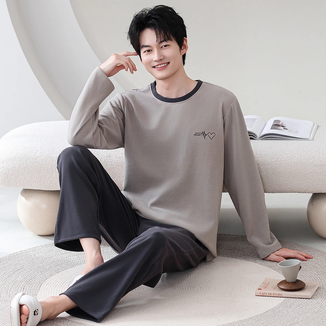 加厚羊毛蚕丝德绒保暖睡衣男士秋冬长袖大码休闲可外穿家居服套装