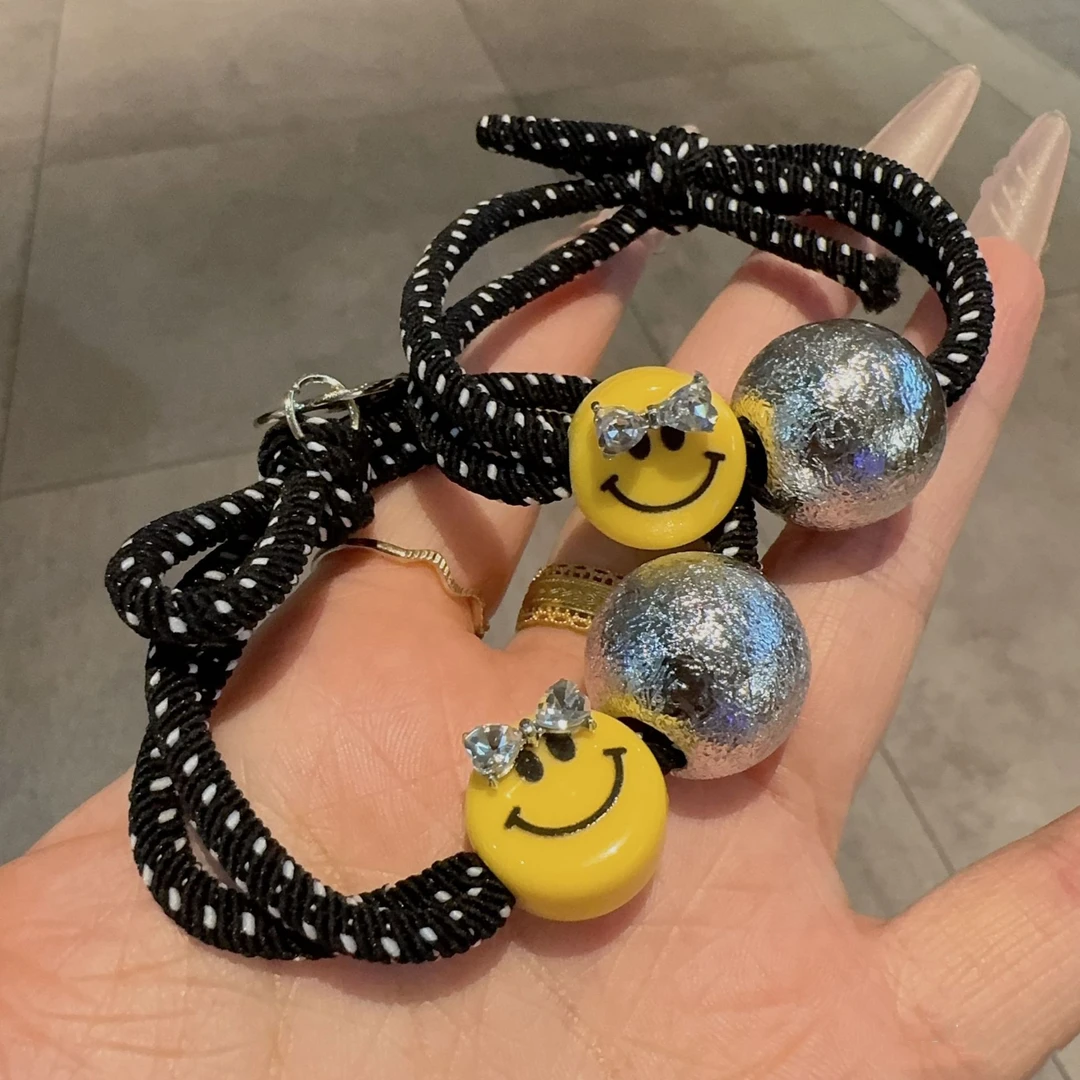 闪钻蝴蝶结笑脸珍珠发圈韩版可爱手工头绳高弹力发绳森系头饰皮筋