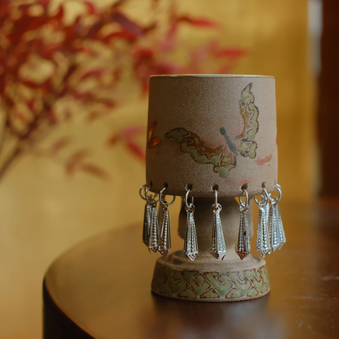 大碗茶器景德镇蝴蝶铃铛高足杯陶瓷苗铃杯子复古主人杯