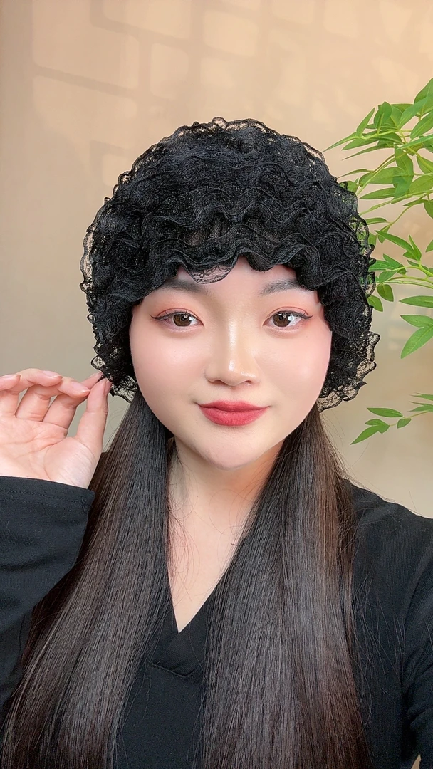 2025夏季款蕾丝防尘遮阳老人帽美人帽遮白发妈妈帽包头帽